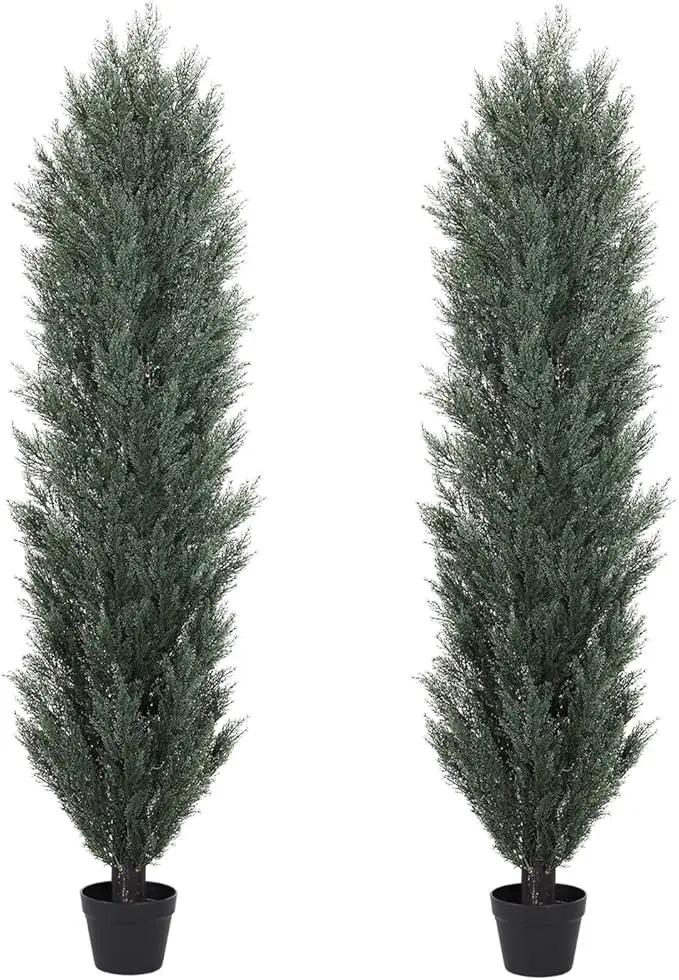 THE BLOOM TIMES 6ft Tall Topiary Trees Artificial Outdoor – UV Resistant Faux Cedar Pine Cypress Bushes and Shrubs, Fake Potted Plants for Front Porch Outside Planter Patio Decor, Set of 2 (6 Foot) by GreenHaven Gardens