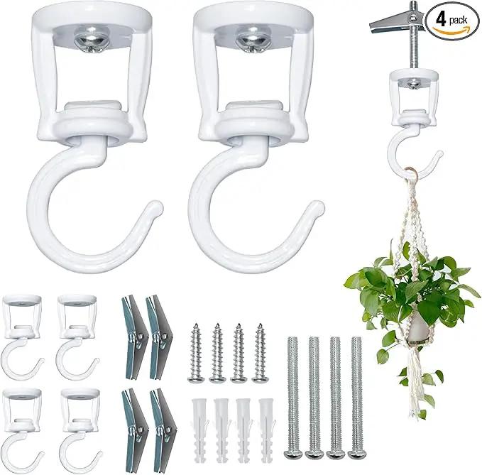 Ceiling Hooks for Hanging Plants (4 PCS White),Heavy Duty Metal Plant Hooks, Screw in Hooks for Hanging Birdfeeders, Lamps, Planters, Outdoor Decorative Hooks up to 33 lbs by GreenHaven Gardens