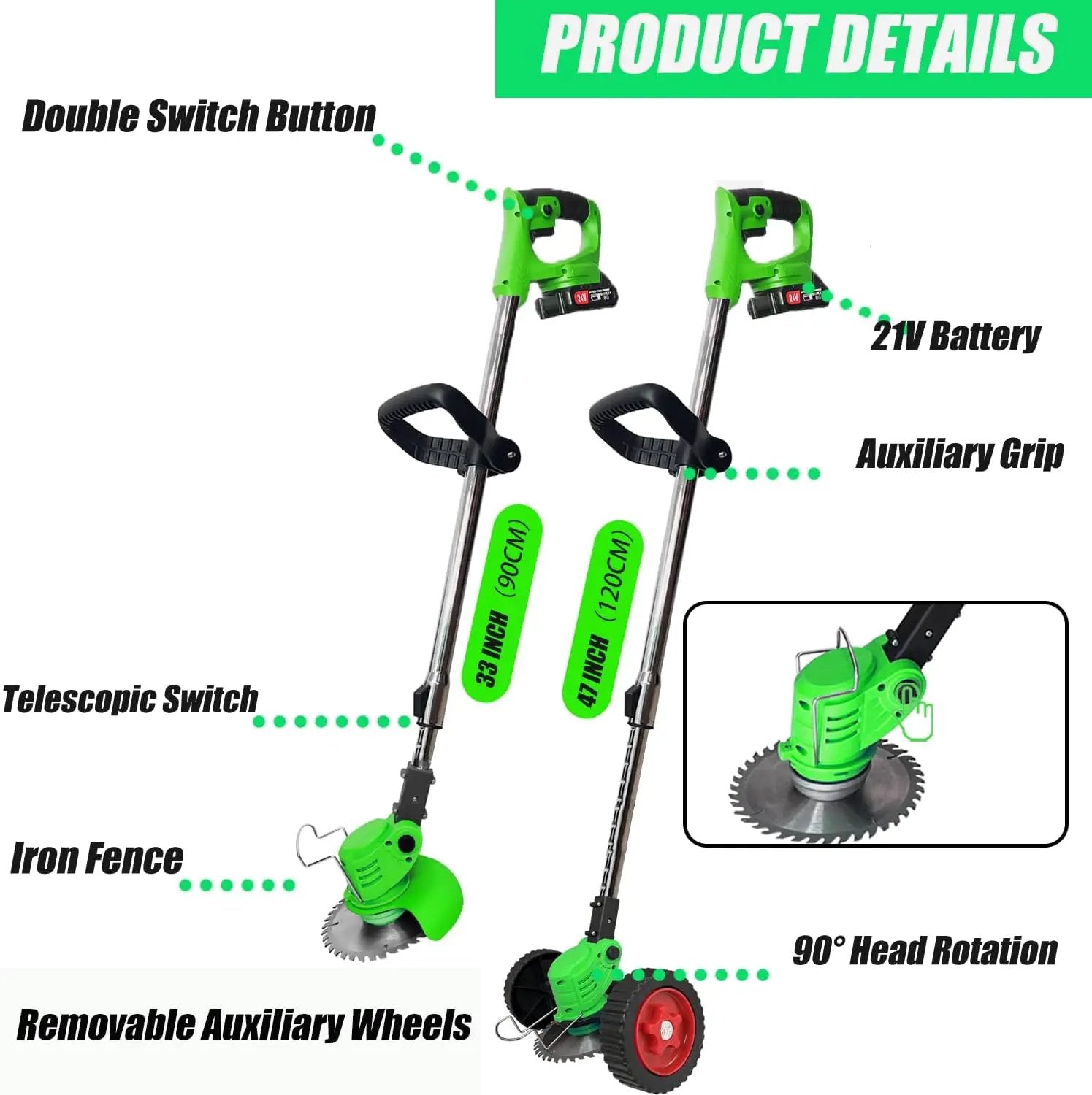 Electric Weed Wacker Cordless Eater Battery Powered, 21V Lightweight Weed Trimmer Edger Lawn Tool with 2Pcs 2000mAh Battery, 3 in 1 Stringless Grass Trimmer/Edger/Brush Cutter for Garden Yard Lawn by GreenHaven Gardens
