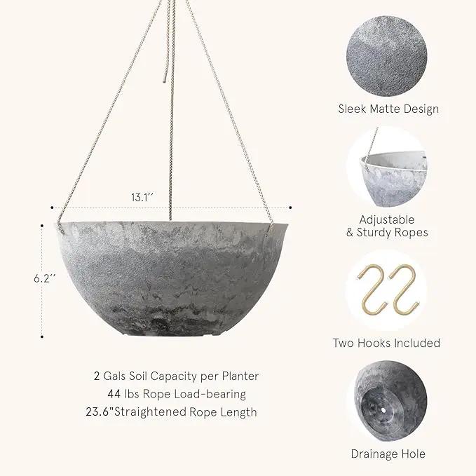 LA JOLIE MUSE Large Hanging Planters for Indoor Outdoor Plants, Hanging Flower Pots Marble Pattern (13.2 Inch,Set of 2) by GreenHaven Gardens