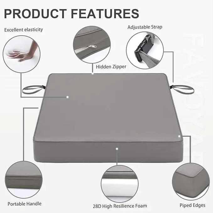 Favoyard Patio Chair Cushions 19 x 19 x 3 Inch Waterproof Outdoor Seat Cushions for Patio Furniture 3-Year Color Fastness Garden Sofa Couch Chair Pads with Handle & Adjustable Straps Set of 2, Grey by GreenHaven Gardens