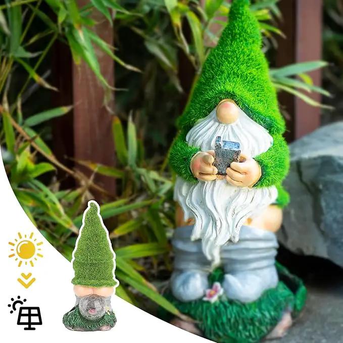 Garden Gnome Statues - Resin Gnome Figurine Sitting on Solar Crackle Glass Globe Lights, Funny Garden Gnome Ornament for Patio Yard Lawn Porch Outdoor Decor by GreenHaven Gardens