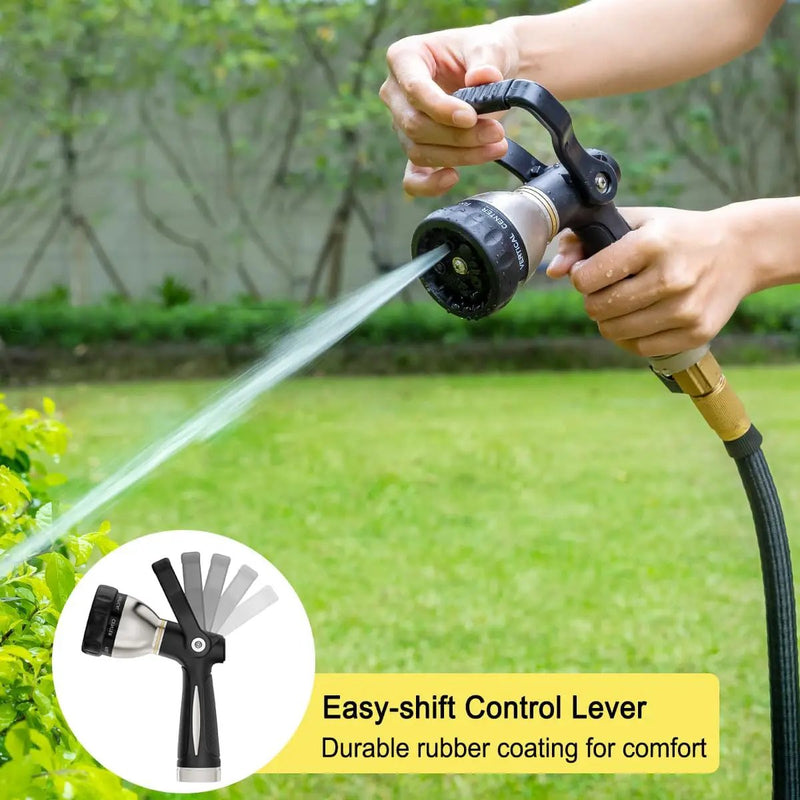 FANHAO Heavy Duty Fireman's Hose Nozzle, Metal Water Nozzle with 8 Spray Patterns，High Pressure Garden Hose Sprayer with Lever Control and Non-Slip Grip to Water Lawns & Plants, Wash Cars & Clean by GreenHaven Gardens