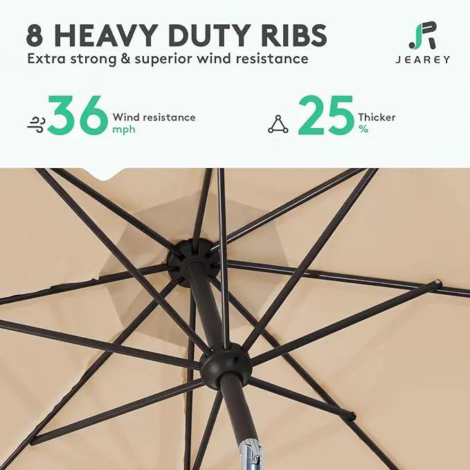 JEAREY 10FT Outdoor Patio Umbrella Outdoor Table Umbrella with Push Button Tilt and Crank, Market Umbrella 8 Sturdy Ribs UV Protection Waterproof for Pool, Garden (Beige) by GreenHaven Gardens