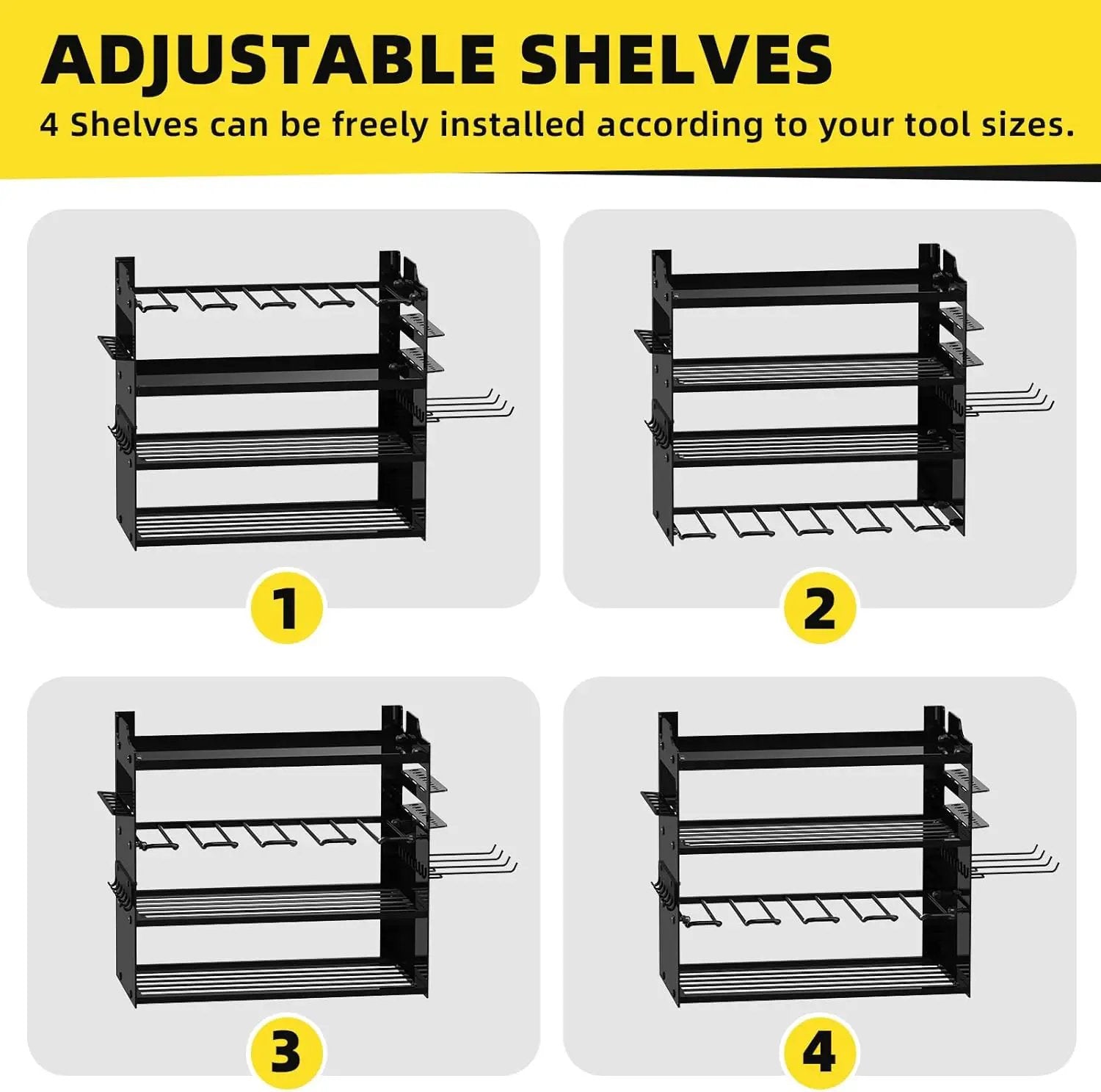 Power Tool Organizer Wall Mount with 4-Drill Holders-400Lbs Load Heavy Duty Metal 4-Layers Garage Storage & Organization Battery Tools Rack with Side Panels Utility Racks Workshop Gifts for Men by GreenHaven Gardens