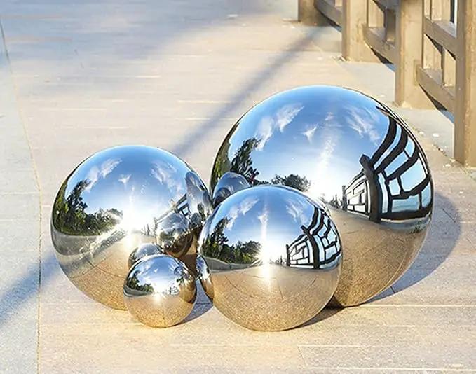 Nerien Gazing Ball, 3.9" Stainless Steel Garden Mirror Globe, Polished Ornament Sphere, Hollow Floating Reflective Hemisphere, for Home Outdoor Pond Housewarming Swimming Pool Decoration, Silver, 2pcs by GreenHaven Gardens