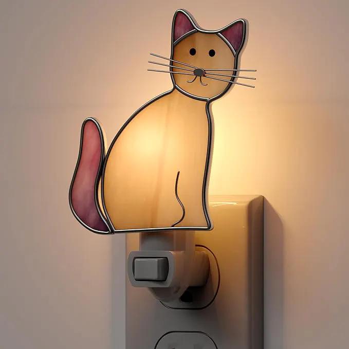 KY&BOSAM Cat Night Light Stained Glass Yellow Plug in Nightlight Decorative Wall Night Lights 7 Watt Bulb Accent Lite Night Memorial Gifts Pet Lost Sympathy Thoughtful Dogs and Cats Remembrance Decor by GreenHaven Gardens