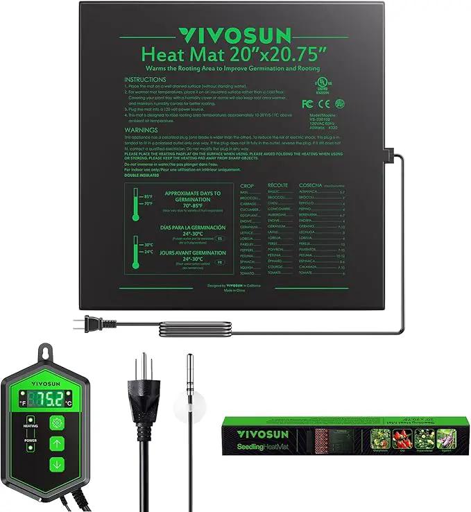 VIVOSUN 20" x 20.75" Seedling Heat Mat and Digital Thermostat Combo Set, UL & MET-Certified Warm Hydroponic Heating Pad for Germination, Indoor Gardening, Greenhouse by GreenHaven Gardens