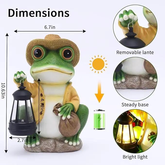 Solar Garden Outdoor Frog Statue 10 inches Tall - with Handheld Lanterns - Detachable - Patio, Balcony, Shelf, Tabletop, Lawn Decoration - Unique Housewarming, Birthday, Thanksgiving, Mom Gifts by GreenHaven Gardens