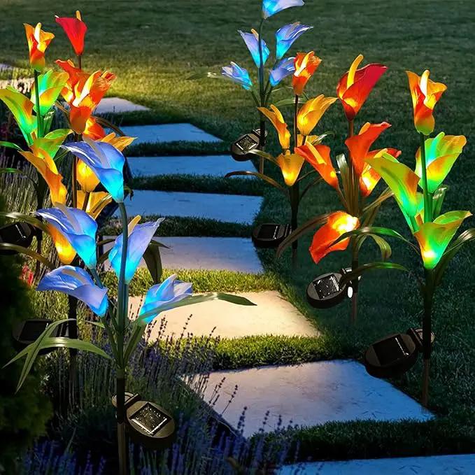 Veesee 2 Packs Upgrade Solar Calla Lily Lights Outdoor Garden Stake Light, Color Changing Solar Powered LED Lily Lights for Christmas Gift Wedding Party Outdoor(Blue) by GreenHaven Gardens