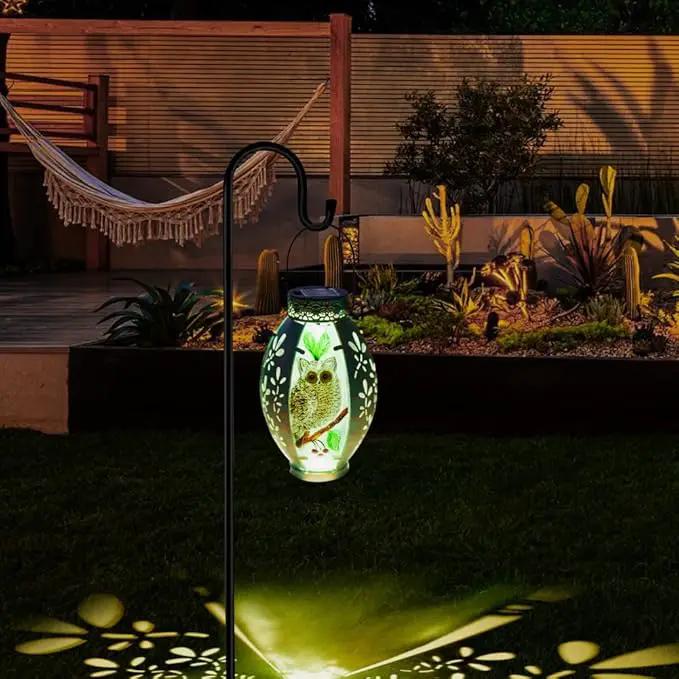 Starsoul Owl Outdoor Solar Lantern Waterproof Metal & Stained Glass Owl Lamp Lights for Yard Patio Garden Tabletop Pathway Decor Gifts for Woman by GreenHaven Gardens