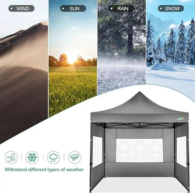 COBIZI 10x10 Pop Up Canopy Tent with 4 sidewalls Commercial Heavy Duty Canopy UPF 50+ All Weather Waterproof Outdoor Canopy Wedding Tents for Parties Gazebo with Roller Bag, Grey (Windproof Upgraded) by GreenHaven Gardens