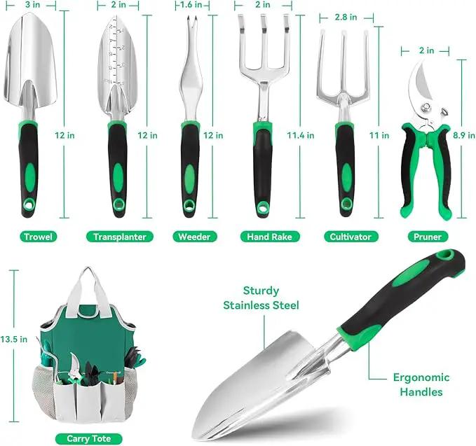 Garden Tool Set, Including 9 Succulent Tool Sets, 6 Large Heavy-Duty Aluminum Gardening Tools, with Gardening Tool Kit, Gloves, Watering Can, Fixing Line and Color Label，is Your Best Helper by GreenHaven Gardens