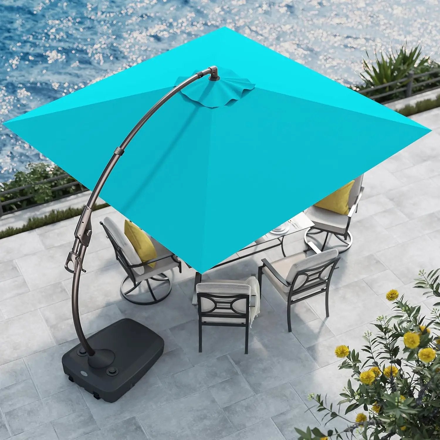 Grand patio Sunbrella 10x10 FT Cantilever Umbrella with Base Included Patio Square Aluminum Offset Umbrellas for Outdoor Pool (Aruba, 10X10 FT-SUNBRELLA) by GreenHaven Gardens