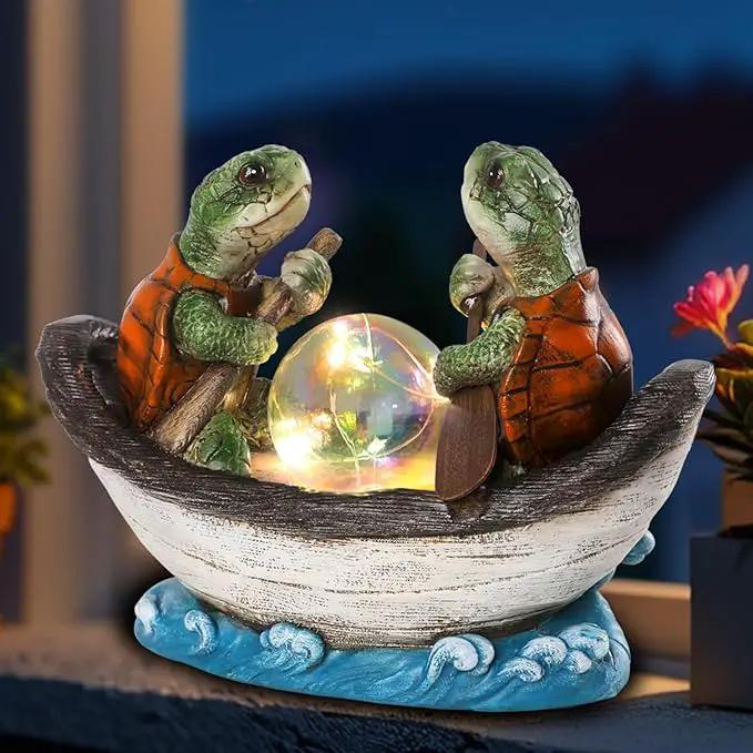 Solar Turtles Boating Garden Statue with Ball Light 5.5" Resin Turtle Figurines Outdoor Statues for Garden Patio Porch Yard Lawn Women Kids Men by GreenHaven Gardens