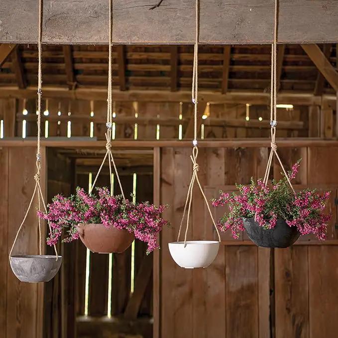 Root & Vessel Self Watering Hanging Planter for Indoor or Outdoor Plants, Unique Marbled Hanging Basket Made of Eco-Friendly Blend of Stone & Plastic, Gray, 12" by GreenHaven Gardens