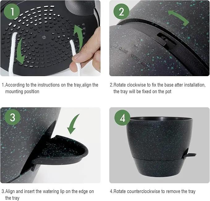 12 inch Large Self Watering Pots, Plastic Planters with 60oZ Removable Deep Reservoir and Multi Mesh Drainage Holes for Indoor Outdoor Garden Plants and Flowers, Black with Green Speckles by GreenHaven Gardens