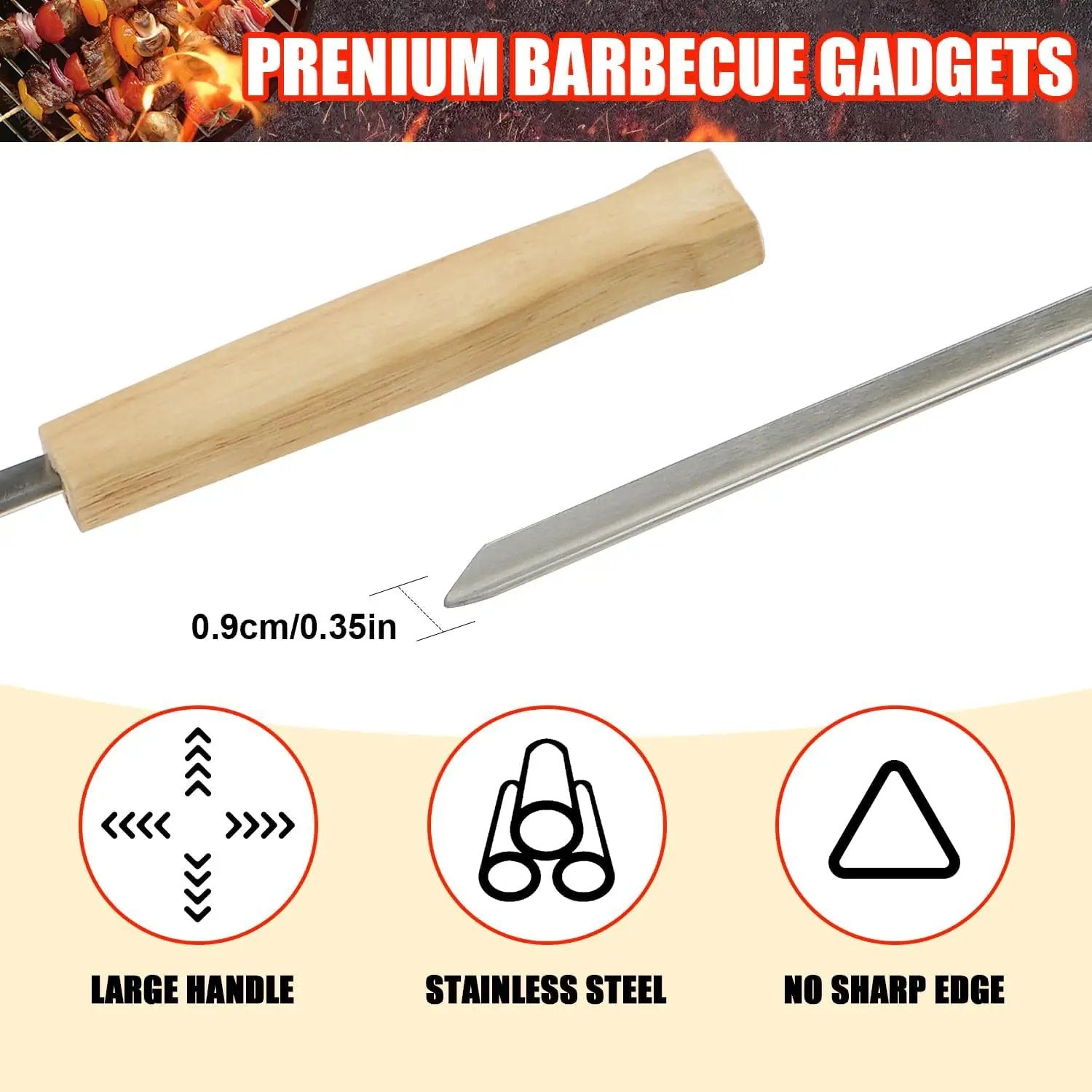 SHIKORI Kabob Skewers,BBQ Barbecue Skewers,Stainless Steel Sticks,24 Inch Heavy Duty Large Wide Reusable,with Nonslip Wooden-12 Pcs by GreenHaven Gardens