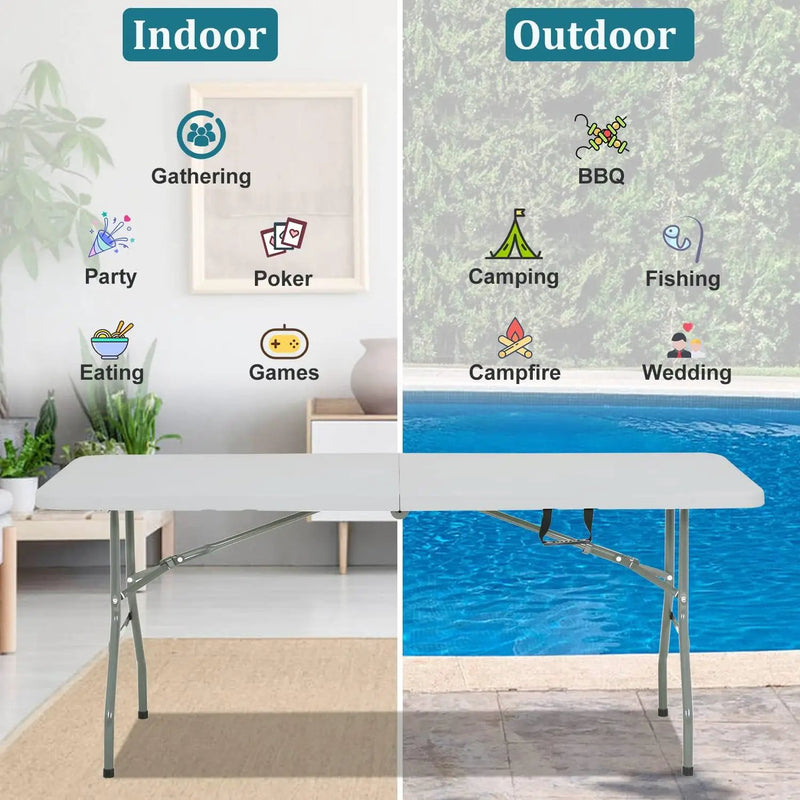 6FT Folding Table, Heavy Duty Plastic Table Portable Fold-in-Half Utility Table Indoor Outdoor Picnic Table w/Handle & Lock for Camping BBQ Party Wedding Market Events, 500LBS by GreenHaven Gardens