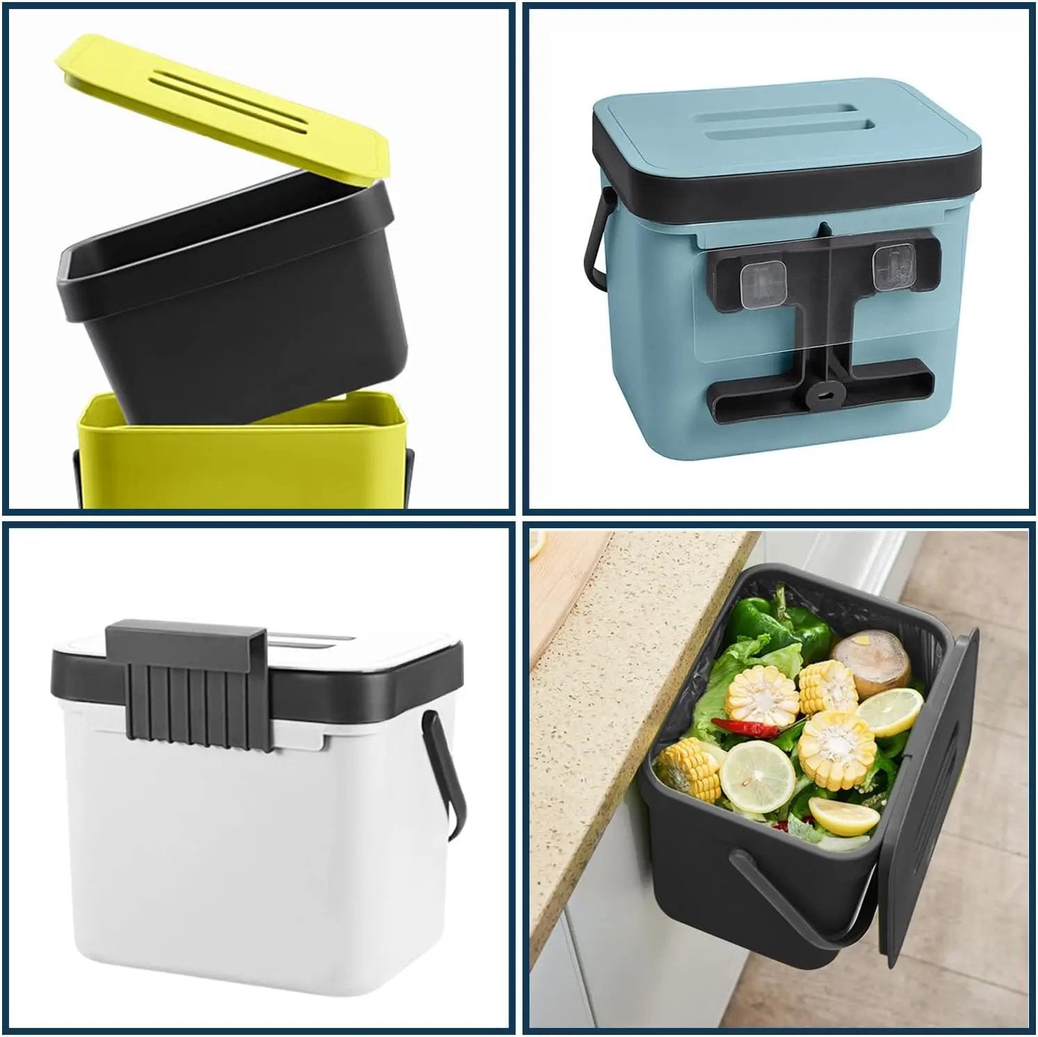 Kitchen Compost Bin, LALASTAR Food Waste Bin for Kitchen, Food Scrap Pail Bucket with Colander, Hanging Trash Can, 1.8 Gallons, Black by GreenHaven Gardens