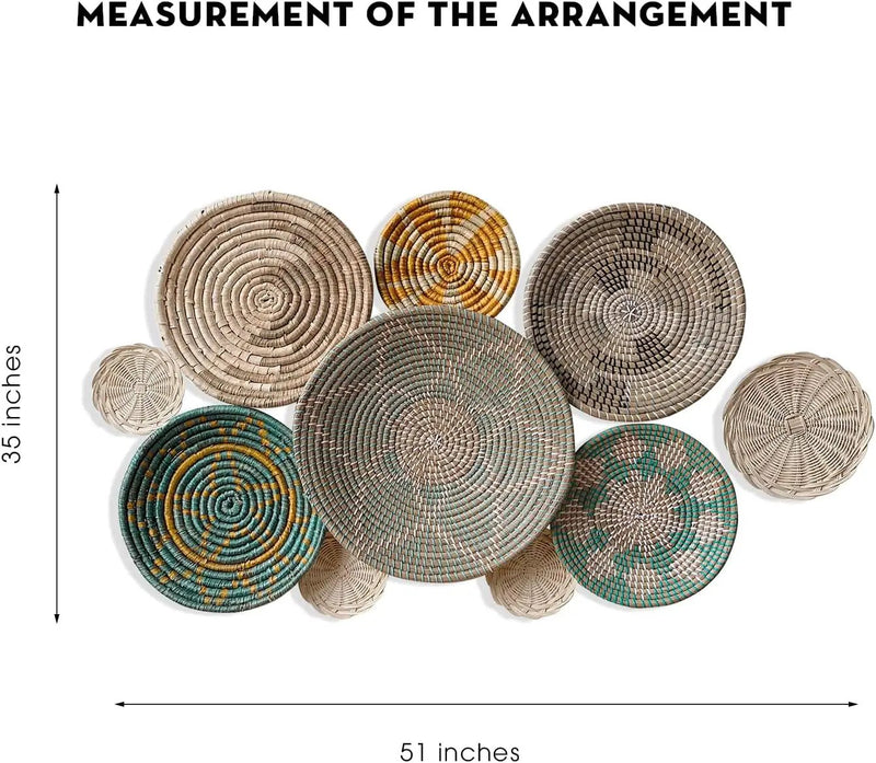 Wicker Basket Wall Decor – Boho Baskets For Wall Decoration with Loop Attached, Handwoven Wall Plates, Natural Woven Wall Art for Living Room Bedroom, Decorative Seagrass Wall Hanging Set of 10 by GreenHaven Gardens