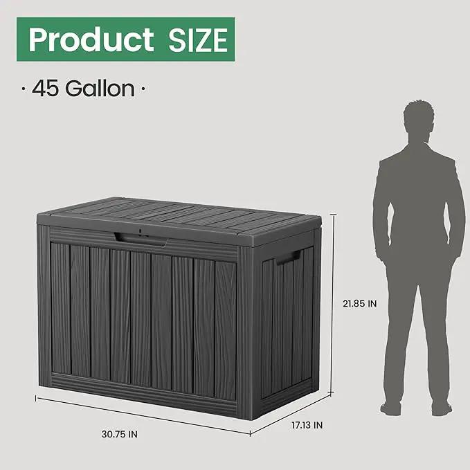 45 Outdoor Storage Box, Waterproof Resin Deck Box with Side Handles, Lockable Outdoor Bench for Indoor & Outdoor Use, Storage Bin for Patio Cushions, Garden Tools, Package Delivery, Black by GreenHaven Gardens