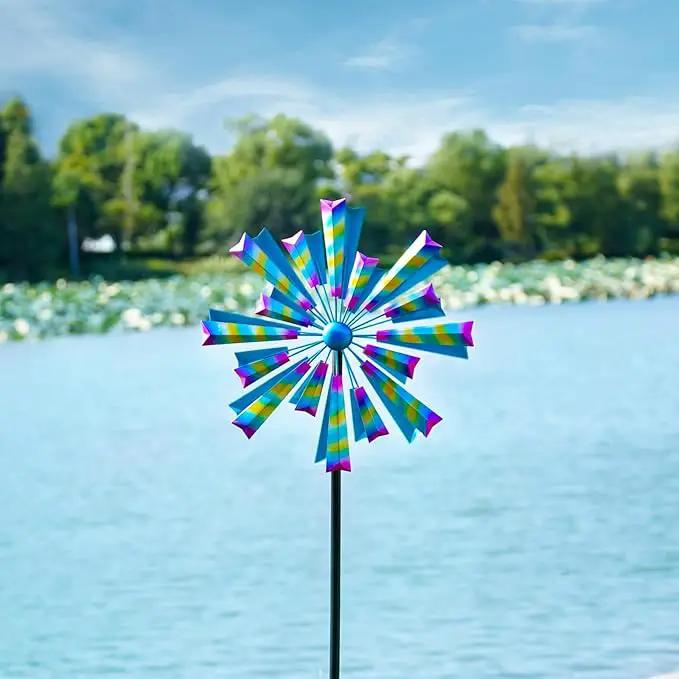 Decoroca Wind Spinners Outdoor Metal Large - 72in 360 Degrees Rainbow Wind Spinner for Outdoor Yard, Patio, Lawn & Garden Sculptures - Rare Square Fan Blade Design - Used to Adjust Mood in Garden by GreenHaven Gardens