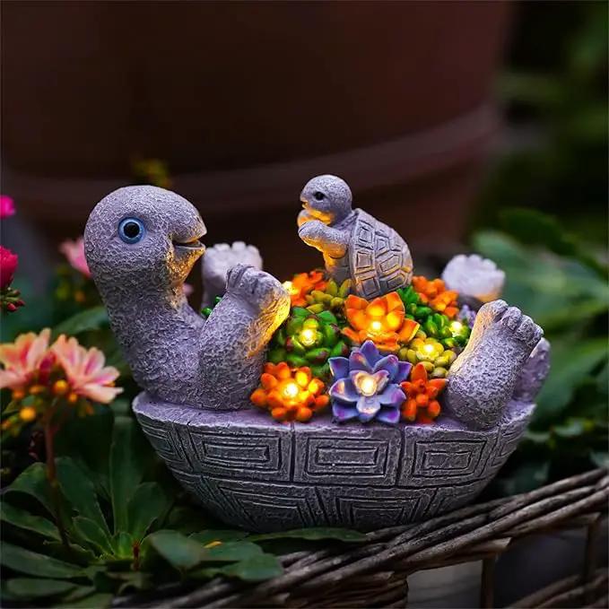 Solar Turtle Figurines Garden Decor, Cute Turtle Statue with Baby with 8 LED Solar Lights Garden Lawn Decorations for Patio & Yard, Gifts for Mom by GreenHaven Gardens
