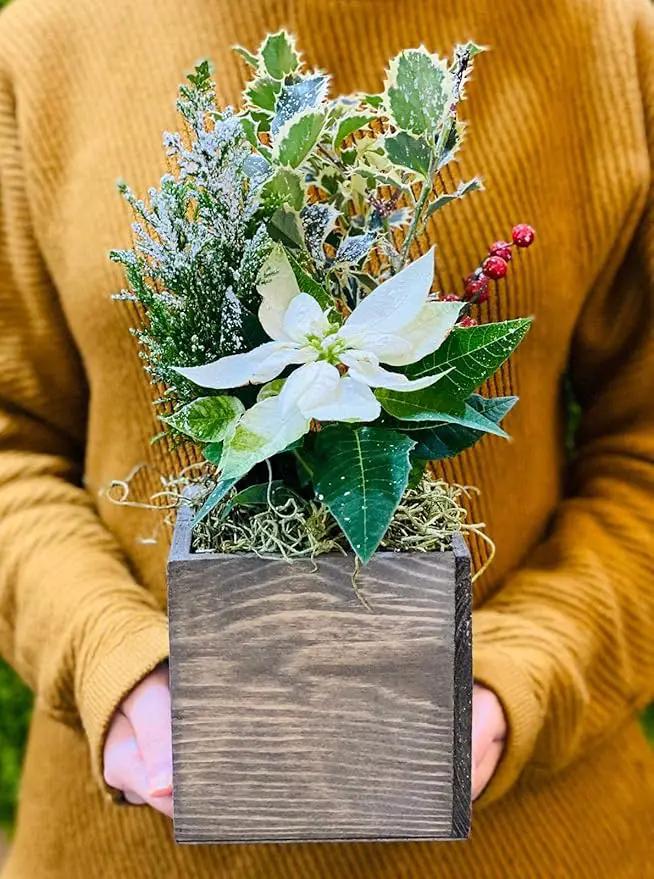 Wooden Planter Box, Rustic Barn Wood with Plastic Liner l Garden Decor l Restaurant and Wedding Decorations l Wedding Bouquets, Table Centerpiece (5x5 Set of 4, Natural) by GreenHaven Gardens