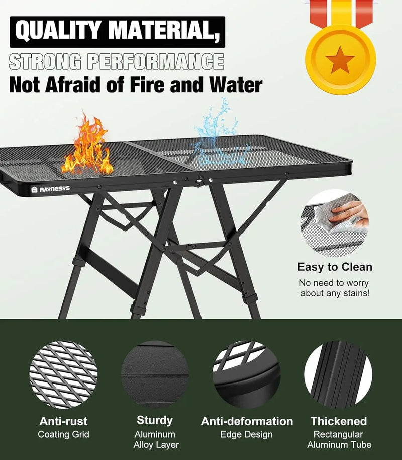 Foldable Grill Table with Mesh Desktop, 200lbs 3Ft Portable Folding Table, Height Adjustable Metal Table for Ourdoor, Camping, Picnic, BBQ and Beach, RV, 35.4" L x 23.6" W by GreenHaven Gardens