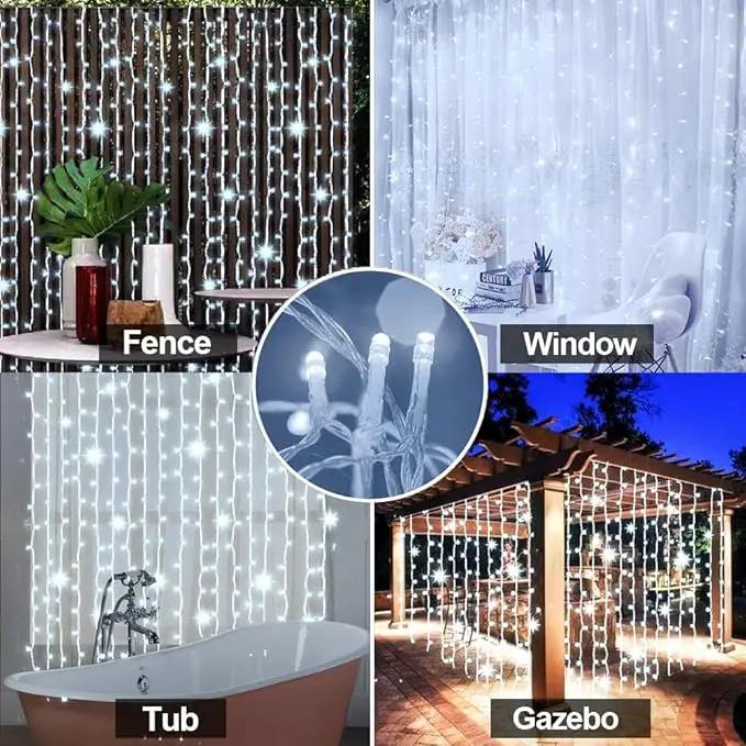 Upgraded Solar Curtain Lights Remote Control, Outdoor Garden Lights 300 LED 8 Modes Remote Control Waterproof Solar Waterfall Fairy String Lights Decoration for Patio Garden Party Wedding (Cool White) by GreenHaven Gardens