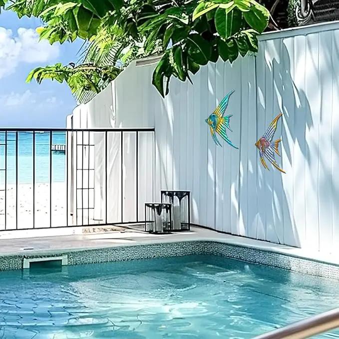 LIFFY Metal Fish Wall art Decor Beach Wall Decor Angelfish Art Sculpture Hanging for Outdoor Ocean Beach Sea Pool Decorations(Pair of Angelfish) by GreenHaven Gardens