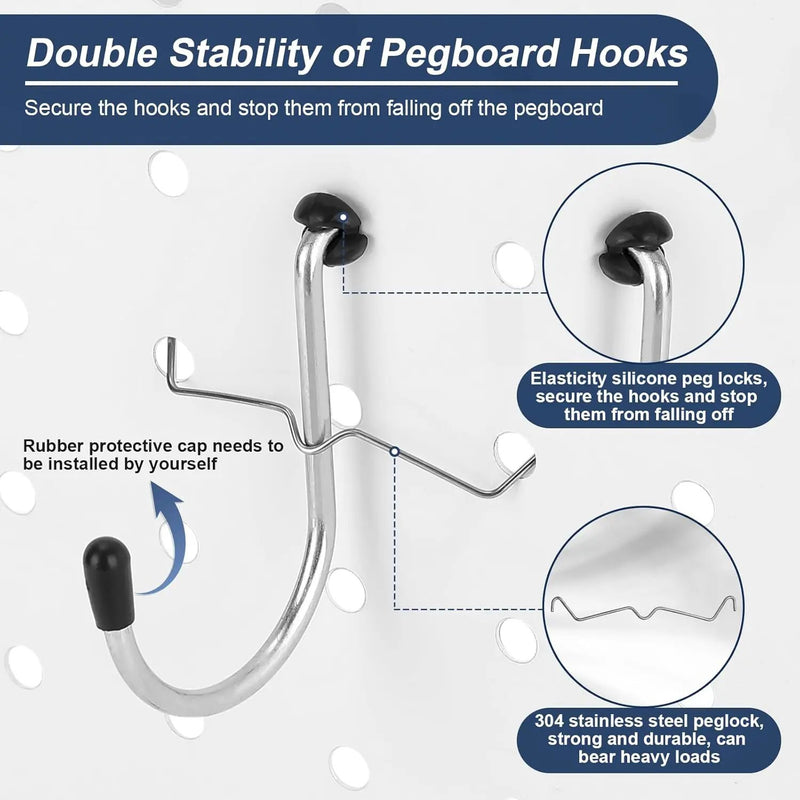 17-in-1 Pegboard Hooks Assortment - 143 Pcs 14 Sizes Peg Board Organizer Accessories Kit with 6 Pegboard Bins, 30 Silicone & 42 Stainless Steel Peg Hook Locks for 1/4" and 1/8" Pegboards Hanging Tools by GreenHaven Gardens