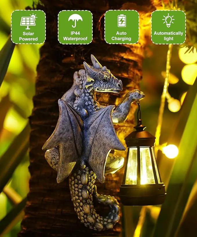 Solar Garden Decor Dragon Tree Hugger - 9.3 Inch Garden Statues Lawn Ornaments for Outside Balcony Yard Whimsical Art Outdoor,Mothers Day Gifts for Mom Grandma Women by GreenHaven Gardens