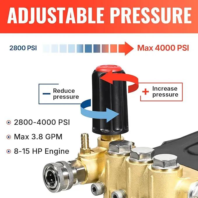 YAMATIC Horizontal Triplex Plunger Pressure Washer Pump 1" Shaft 4000 PSI 3.8 GPM, Replacement for Simpson AAA 90034, 90039,90038, Honda GX340, GX390, GX270 for Industrial Gas Powered Washers by GreenHaven Gardens