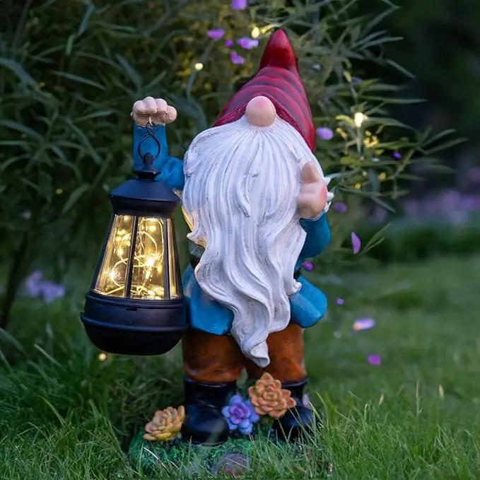 Solar Garden Statue Lights Gnome Figurine with Solar Lantern, Outdoor Garden Succulent Ornaments Waterproof Christmas Decoration for Outside Patio Yard Lawn Decor by GreenHaven Gardens