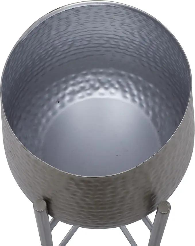 CosmoLiving by Cosmopolitan Metal Indoor Outdoor Planter Hammered Large Planter Pot with X-Shaped Stands, Set of 2 Planters 19", 16"H, Silver by GreenHaven Gardens