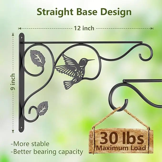 2 Pack Heavy Duty Plant Hooks for Hanging - 12 Inch Metal Wall Hangers Indoor/Outdoor, Sturdy Plant Bracket for Bird Feeders, Planters, Lanterns, Wind Chimes - Patio, Garden, Home Decor (Black) by GreenHaven Gardens