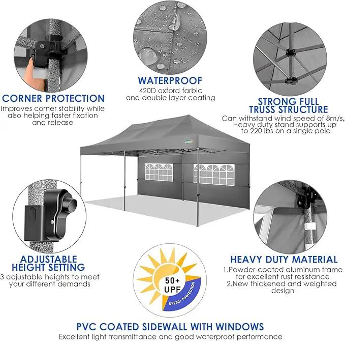 COBIZI 10x20 Canopy with Sidewalls, Heavy Duty Party Tent Pop up carpas para Fiestas, Tents for Parties, Wedding, Outdoor Ez up Foldable Portable Canopy Tent with Wheeled Bag, Grey(Windproof Upgrade) by GreenHaven Gardens