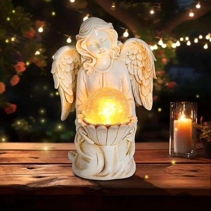 Angel Statues for Garden - Guardian Ange with Light - 8.3" Waterproof Outdoor Angel Memorial Scupture, Solar Angels Figurines Holding Glass Balls for for Patio, Yard, or Cemetery by GreenHaven Gardens