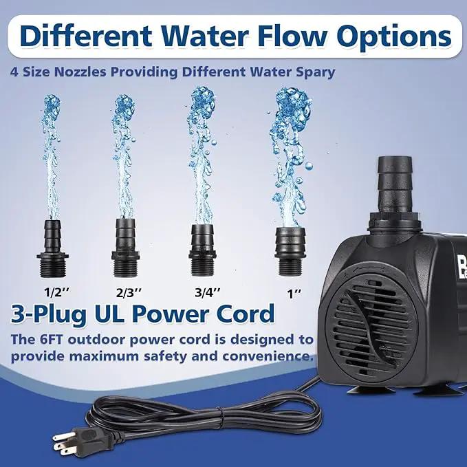 400GPH Submersible Water Pump, 25W Adjustable Ultra Quiet Fountain Pump with 4 Nozzles 6.8ft High Lift for Aquarium, Fish Tank, Pond, Waterfall, Outdoor, Hydroponics by GreenHaven Gardens