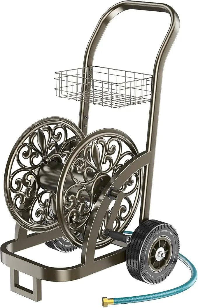 GOFORWILD Garden Hose Reel Cart with Wheel, Hold up to 200 Ft of 5/8" Hose, Heavy Duty Steel Frame Water Hose Reel Cart with Storage Basket, Mobile Hose Reel for Outside Garden Lawn Yard by GreenHaven Gardens