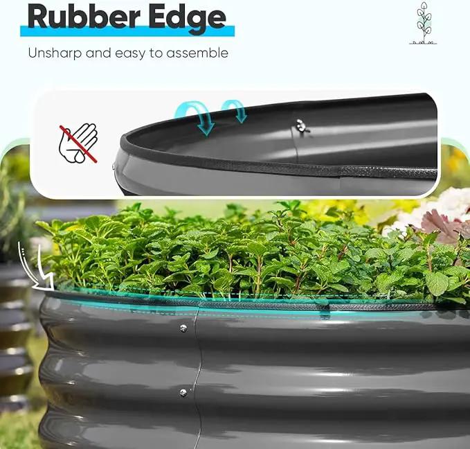 Quictent Galvanized Raised Garden Bed Kit, 8x4x2 ft Oval Metal Planter Box Tall for Vegetables Outdoor Backyard, Rubber Strip Edging Included (Dark Gray) by GreenHaven Gardens