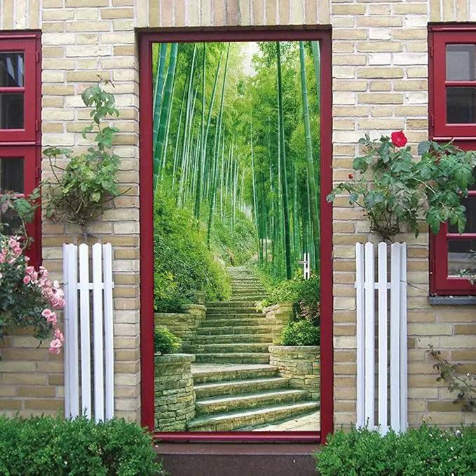 3D Door Stickers Murals - Bamboo Peel and Stick Wallpaper - Self-Adhesive Removable PVC Waterproof - Bedroom Living Room Door Decals 37.4" x 78.7" by GreenHaven Gardens