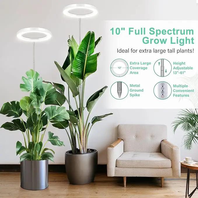 LORDEM 10" Grow Light for Indoor Plants, Full Spectrum Plant Lamp with160 LEDs, 4H/8H/12H Timer, 10 Dimmable Levels, 3 Spectrum Modes, Height Adjustable 61", Ideal for Large Tall Plants, Pack of 2 by GreenHaven Gardens