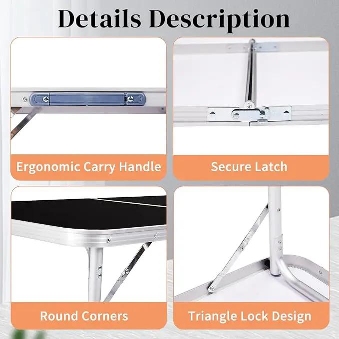 Outvita 6ft Portable Folding Camping Table, Outdoor Waterproof Adjustable Height Table, Aluminum Lightweight Suitcase Foldable Table for Picnic BBQ Beach Dining by GreenHaven Gardens