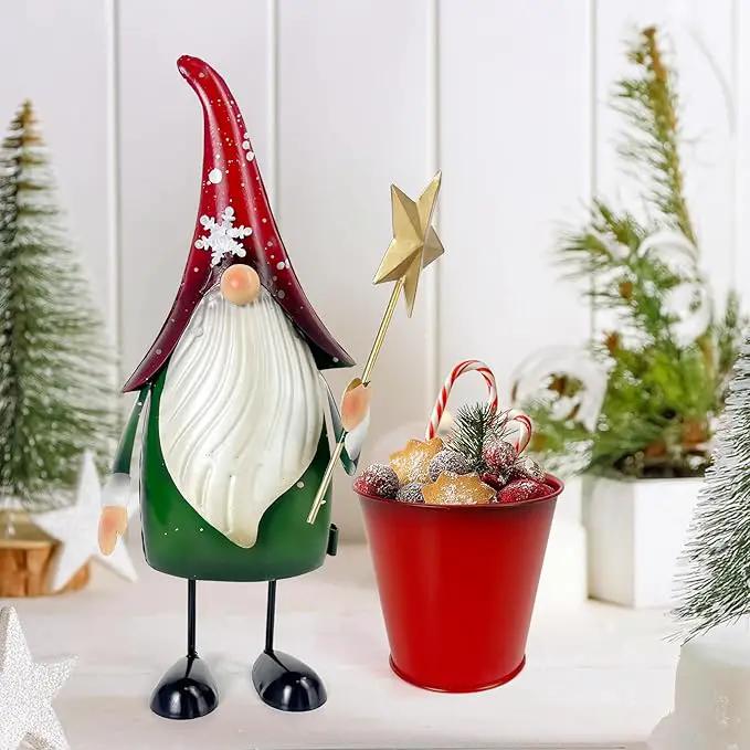 HONGLAND Outdoor Decorations Metal Gnome Yard Art Garden Gnomes Statue 13 Inch Santa Figurine, Succulent Flower Pot, Fun Metal Planter by GreenHaven Gardens