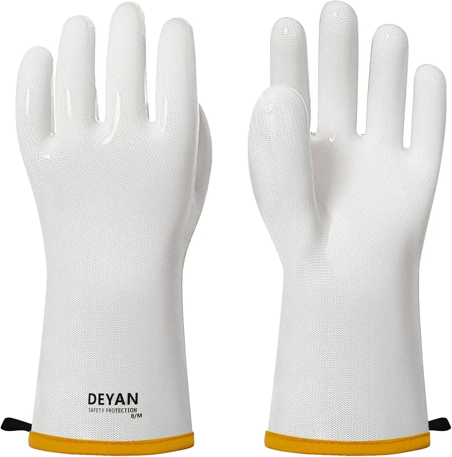 DEYAN Silicone BBQ & Oven Gloves - Food Grade, Heat Resistant Waterproof & Oil Proof Gloves for Grilling, Baking, Frying, Cooking - Long Sleeve & Non-Slip Grip, 1 Pair (White, 8/M) by GreenHaven Gardens