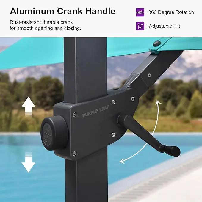 PURPLE LEAF 9' × 11.5' Patio Cantilever Umbrella with Base Outdoor Rectangle Adjustable Offset Umbrellas with 360-degree Rotation and 8 Heavy Duty Metal Ribs for Garden Deck Pool Turquoise Blue by GreenHaven Gardens