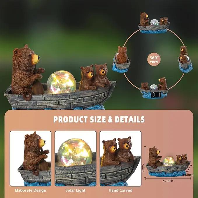 Solar Bears Boating Statue with Ball Light 5" Resin Bear Figurines Waterproof Bear Decorations for Home Yard Patio Porch Balcony Best Garden Gifts for Women Mothers Grandmothers Sisters by GreenHaven Gardens